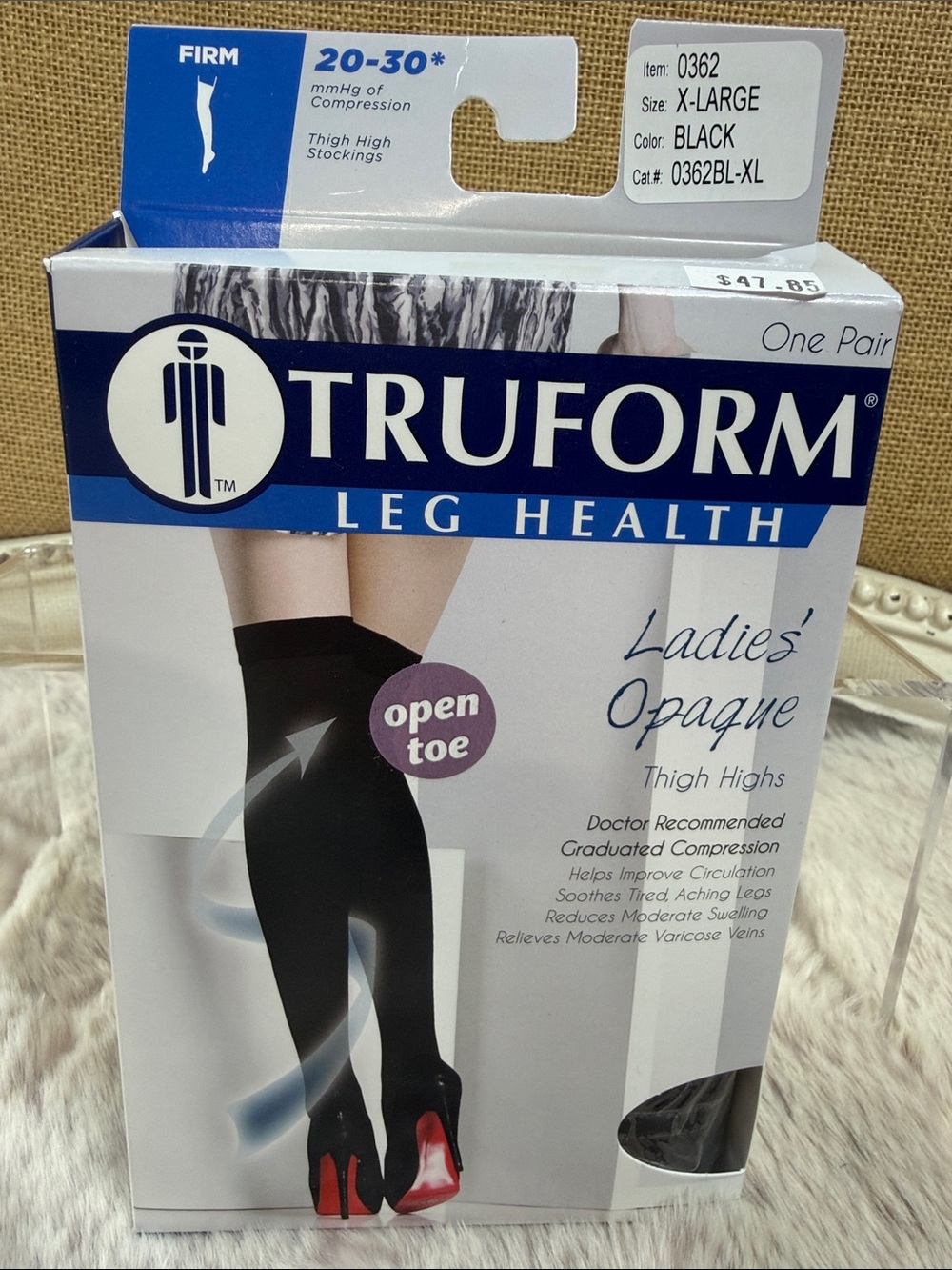 Truform | Ladies' Opaque Thigh Highs - Black, Size X-Large, NWT